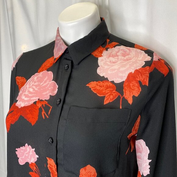 Who What Wear Floral Rose Button Down Blouse Top - Picture 2 of 7